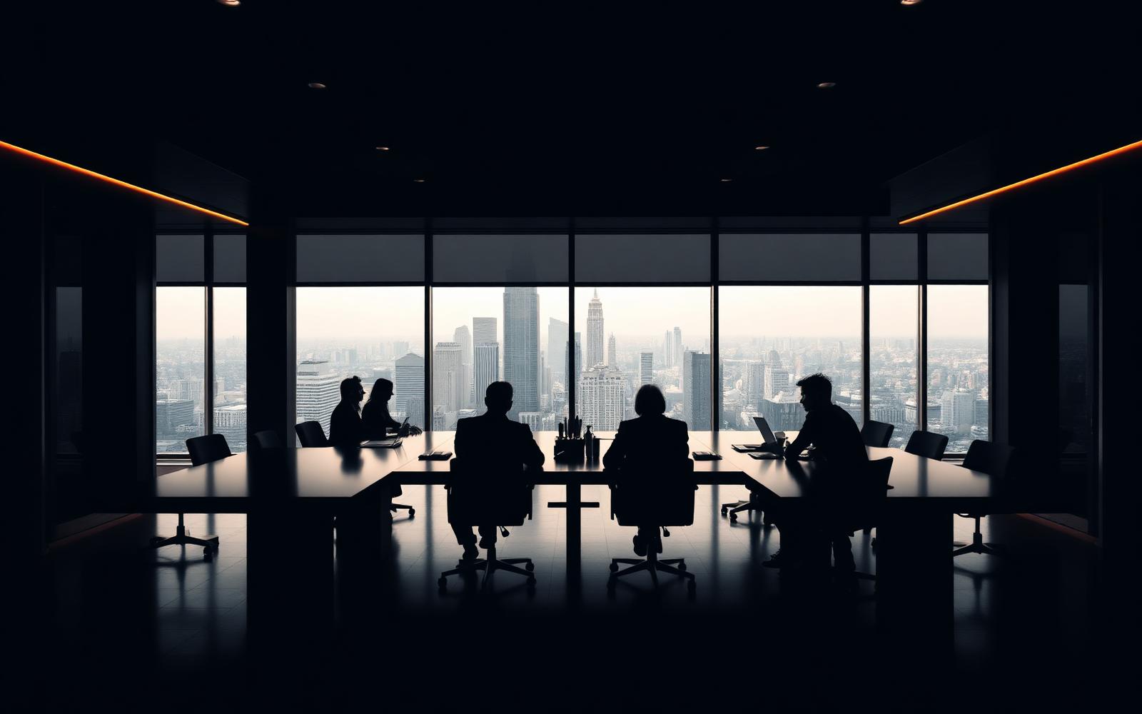 Executive boardroom with skyline view